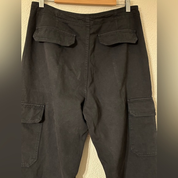 Zara Cargo Pants Women Black 100% Cotton Straight Leg Utility Pockets Size 12 - Picture 4 of 6
